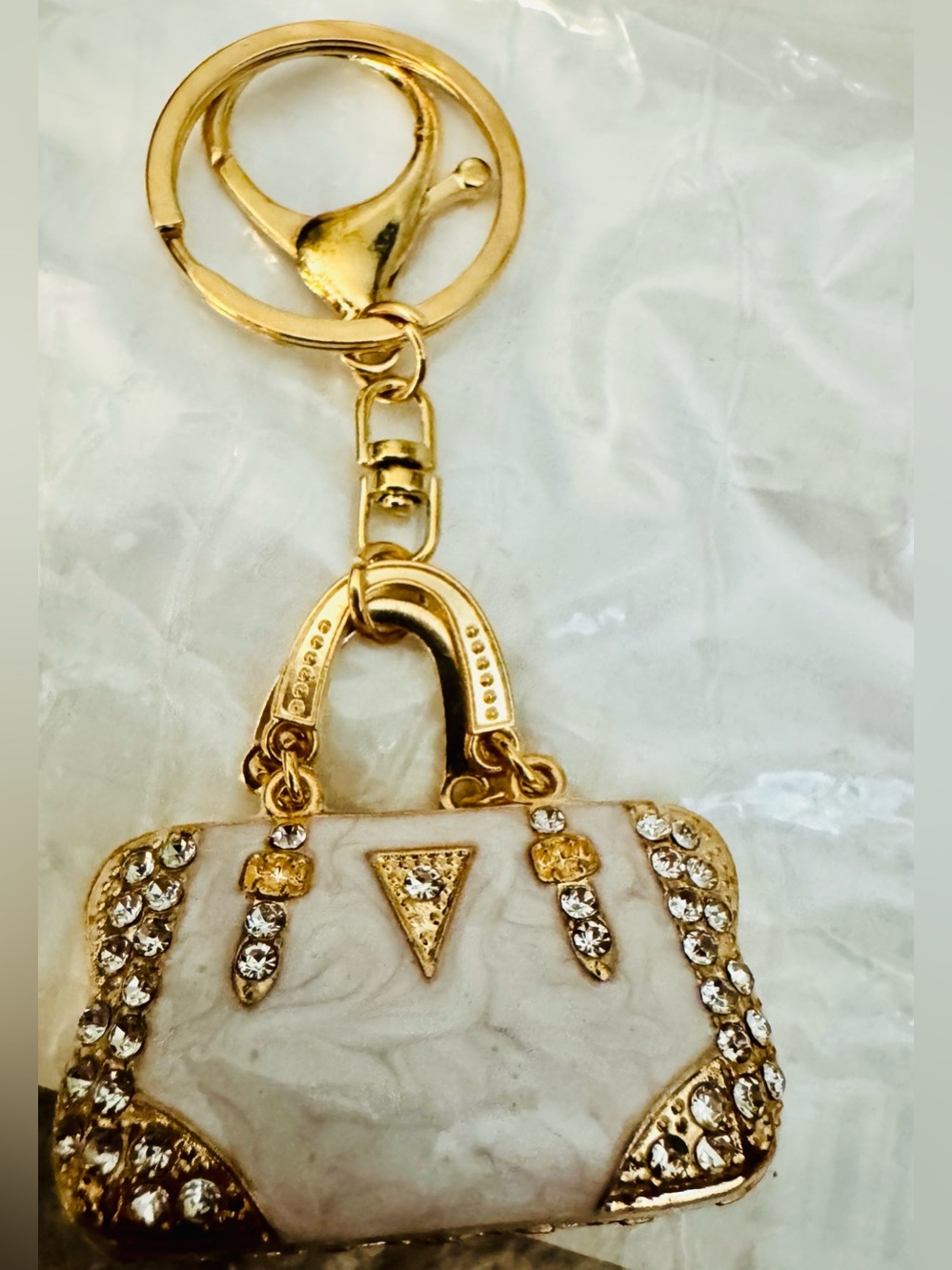 Unbranded Gold-Tone Pink OR Cream Rhinestone Handbag Keychain (price per 1) - Picture 4 of 5